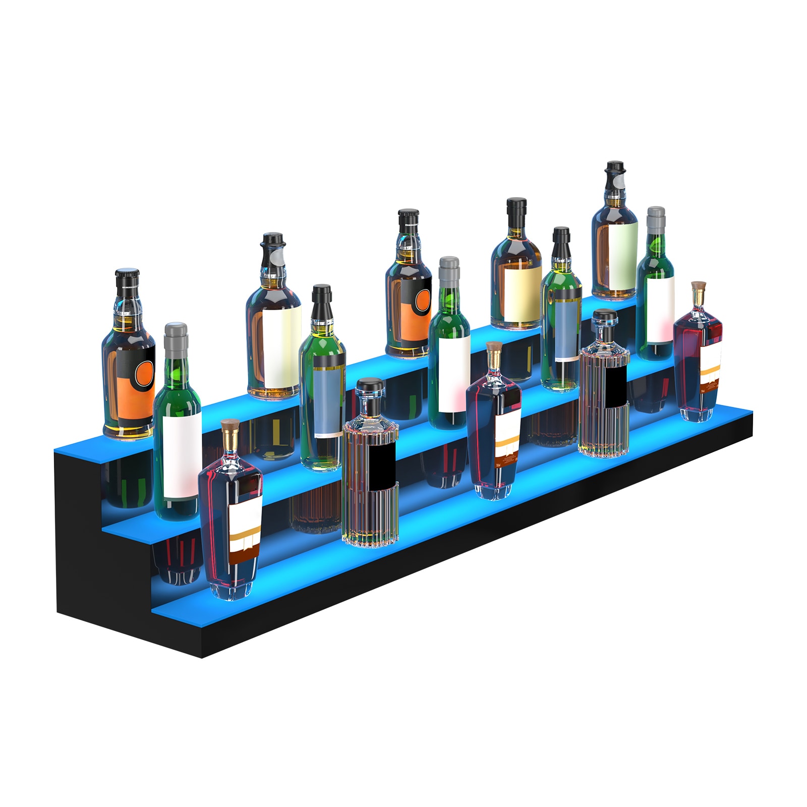 LED Lighted Liquor Bottle Display Bar Shelf RF & App Control 60" 3-Step_voghion.com